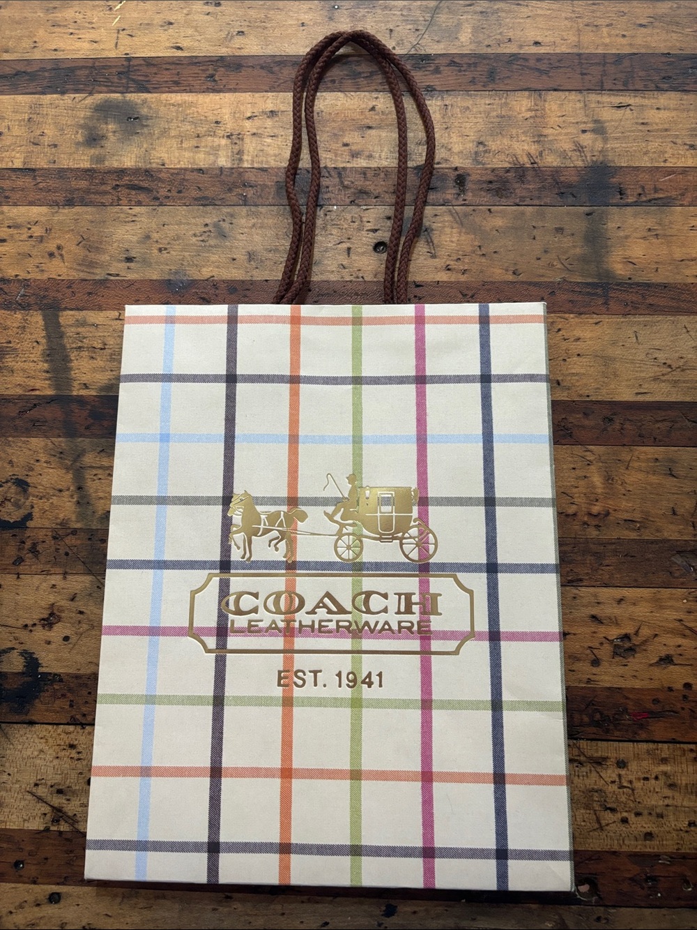 Vintage 2007 Coach Multicolor Plaid Gift Bag with Gold Logo